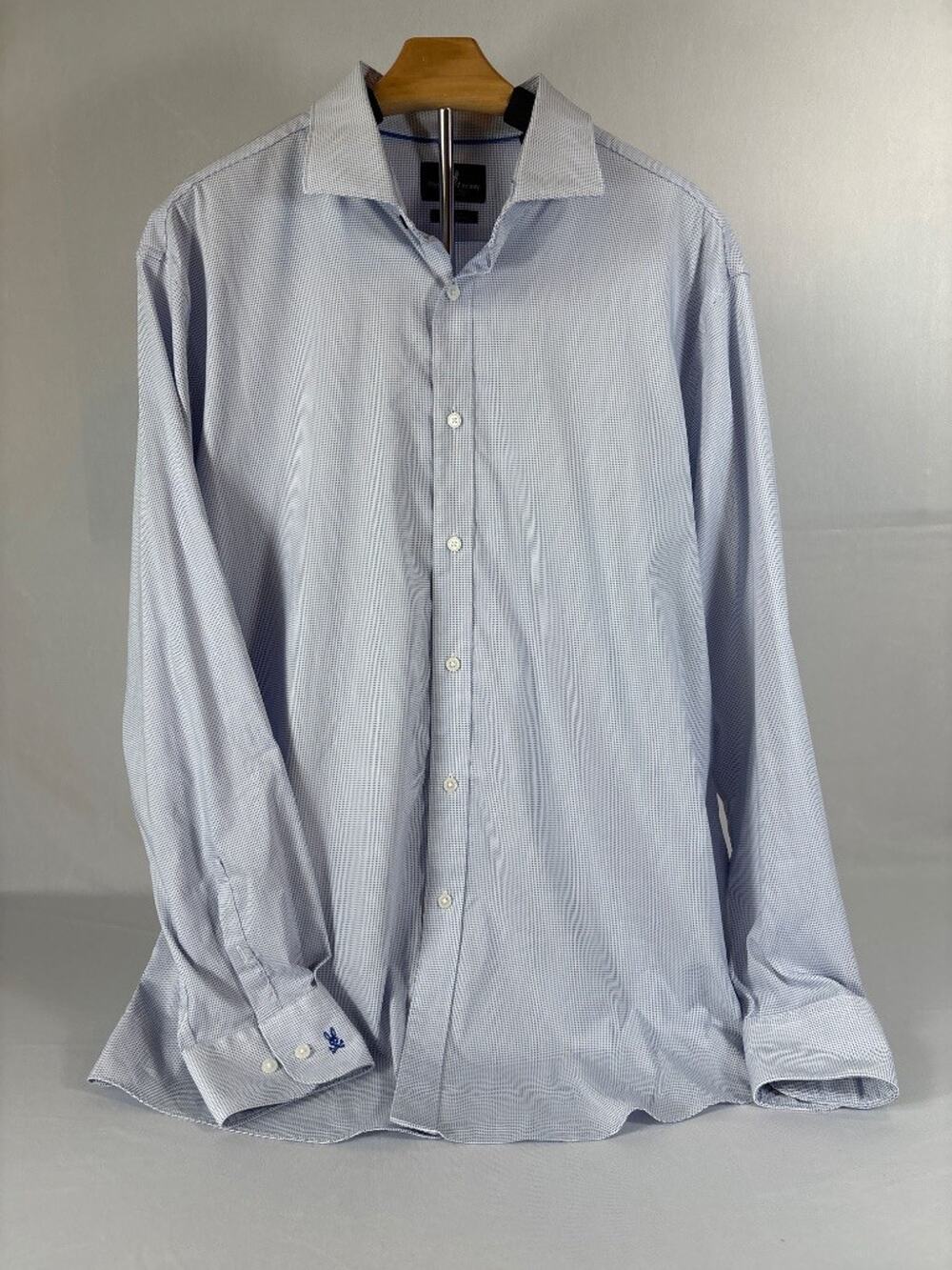 Psycho Bunny Robert Godley Modern Fit Stretch Non-Iron Blue Check Dress Shirt 17